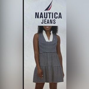Nautica Navy Stripe Pullover Sleeveless Stretch Polo Tank dress